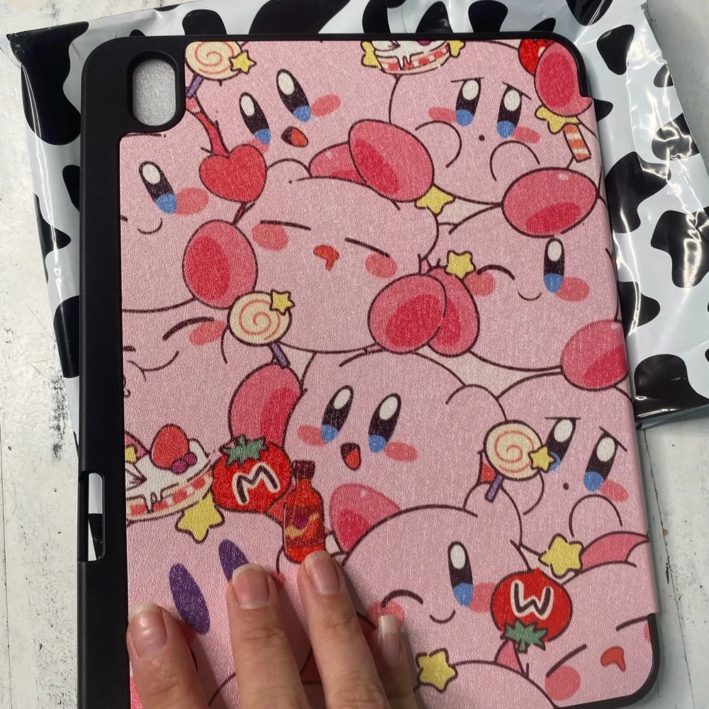 Pink Tablet Case with Kirby Cartoon Design